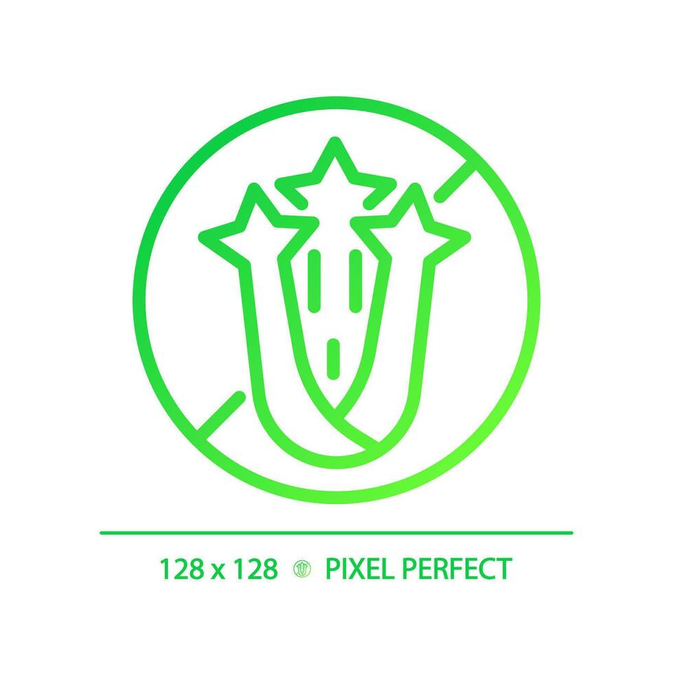 2D pixel perfect gradient celery free icon, isolated vector, thin line green illustration representing allergen free. vector