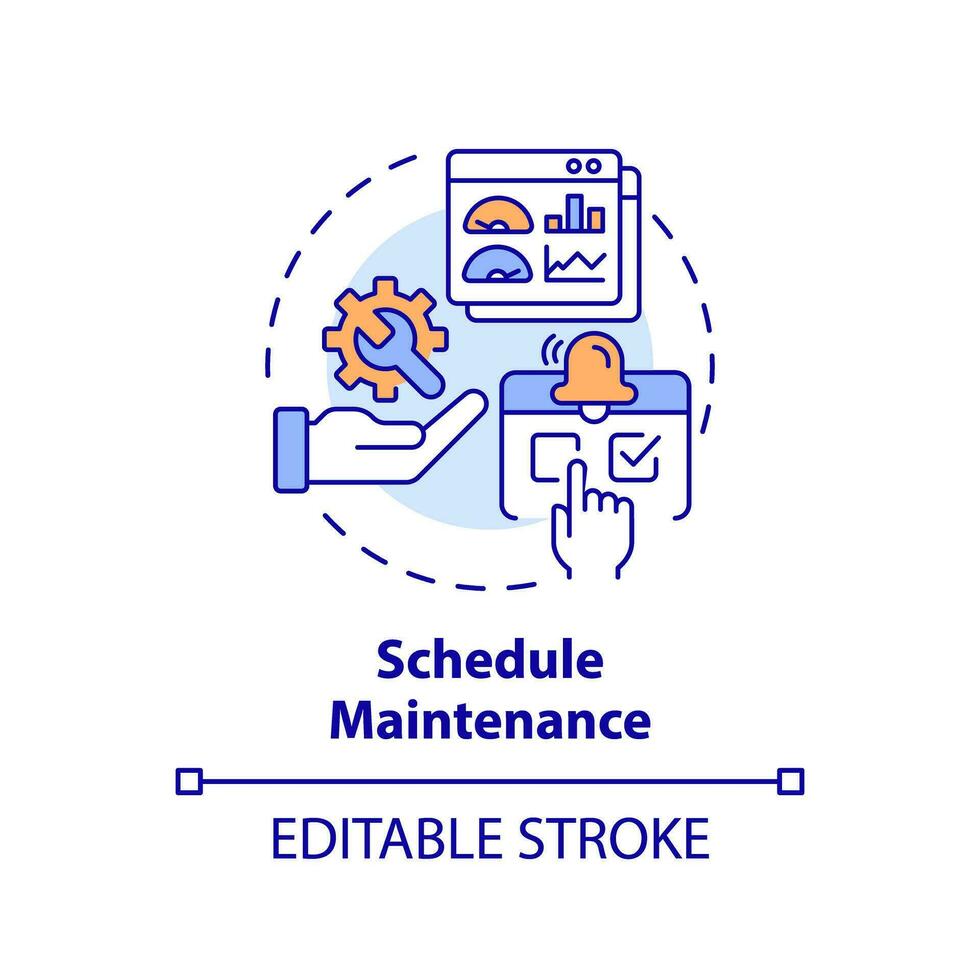 2D editable multicolor icon schedule maintenance concept, simple isolated vector, predictive maintenance thin line illustration. vector