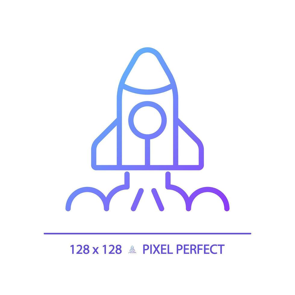 Space launch pixel perfect gradient linear vector icon. Take off. Aerospace tech. Rocket ship. Lift off. Seo marketing. Thin line color symbol. Modern style pictogram. Vector isolated outline drawing
