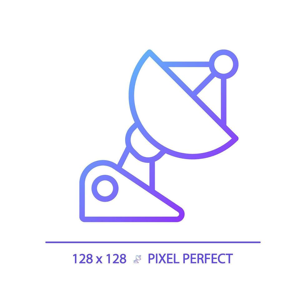 Parabolic dish pixel perfect gradient linear vector icon. Radio telescope. Microwave antenna. Communication technology. Thin line color symbol. Modern style pictogram. Vector isolated outline drawing