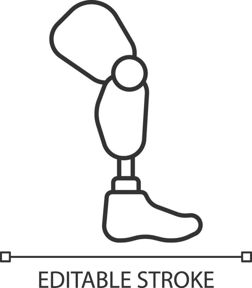 2d píxel Perfecto editable negro protésico pierna icono, aislado vector, Delgado línea ilustración representando médico cuidado equipo. vector