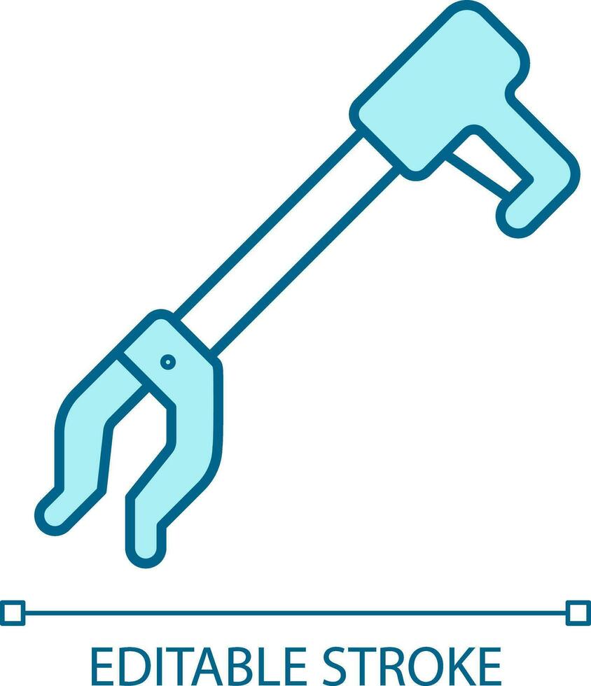 2D pixel perfect editable blue long reach grabber icon, isolated monochromatic vector, thin line illustration representing medical care equipment. vector