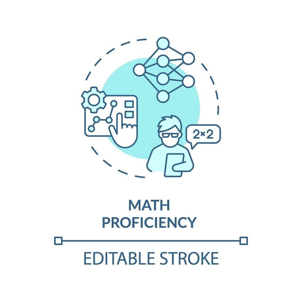 2D editable blue math proficiency icon, simple isolated vector, AI engineer thin line monochromatic illustration vector