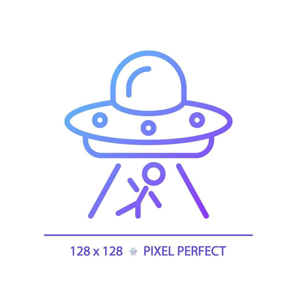 Alien abduction pixel perfect gradient linear vector icon. Mind control. Ufo encounter. Unidentified flying object. Thin line color symbol. Modern style pictogram. Vector isolated outline drawing