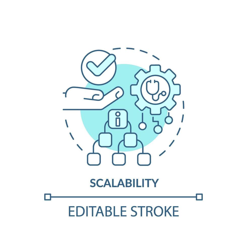 2D editable blue icon scalability concept, isolated monochromatic vector, health interoperability resources thin line illustration. vector