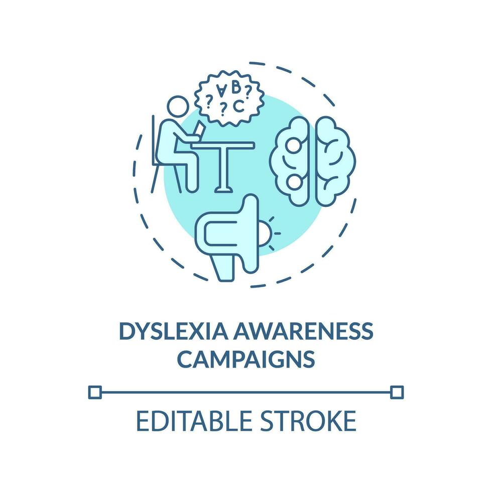 2D editable blue icon dyslexia awareness campaigns concept, simple isolated vector, dyslexia thin line illustration. vector