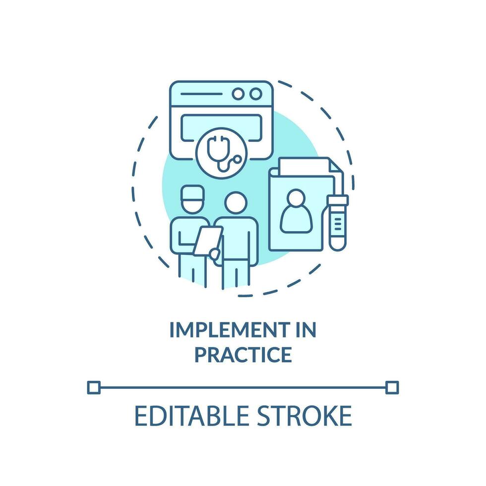 2D editable blue icon implement in practice concept, isolated monochromatic vector, health interoperability resources thin line illustration. vector