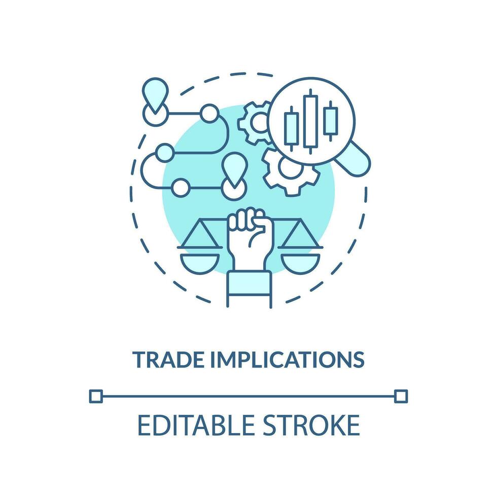 Editable trade implications linear concept, isolated vector, blue thin line icon representing carbon border adjustment. vector