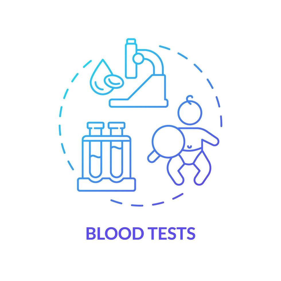 Blood tests blue gradient concept icon. Overall health. Laboratory research. Child healthcare. Pediatric patient. Diagnostic center abstract idea thin line illustration. Isolated outline drawing vector