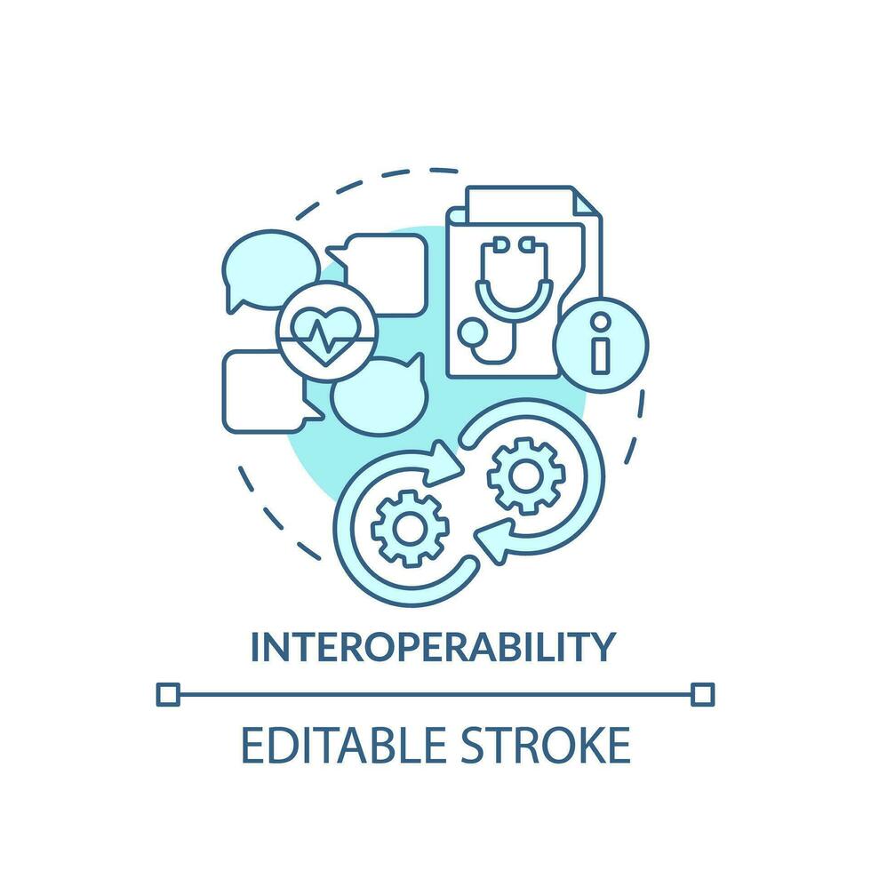 2d editable azul icono interoperabilidad concepto, aislado monocromo vector, salud interoperabilidad recursos Delgado línea ilustración. vector