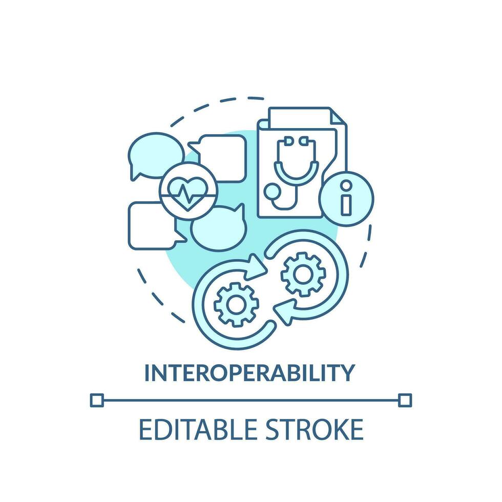 2D editable blue icon interoperability concept, isolated monochromatic vector, health interoperability resources thin line illustration. vector