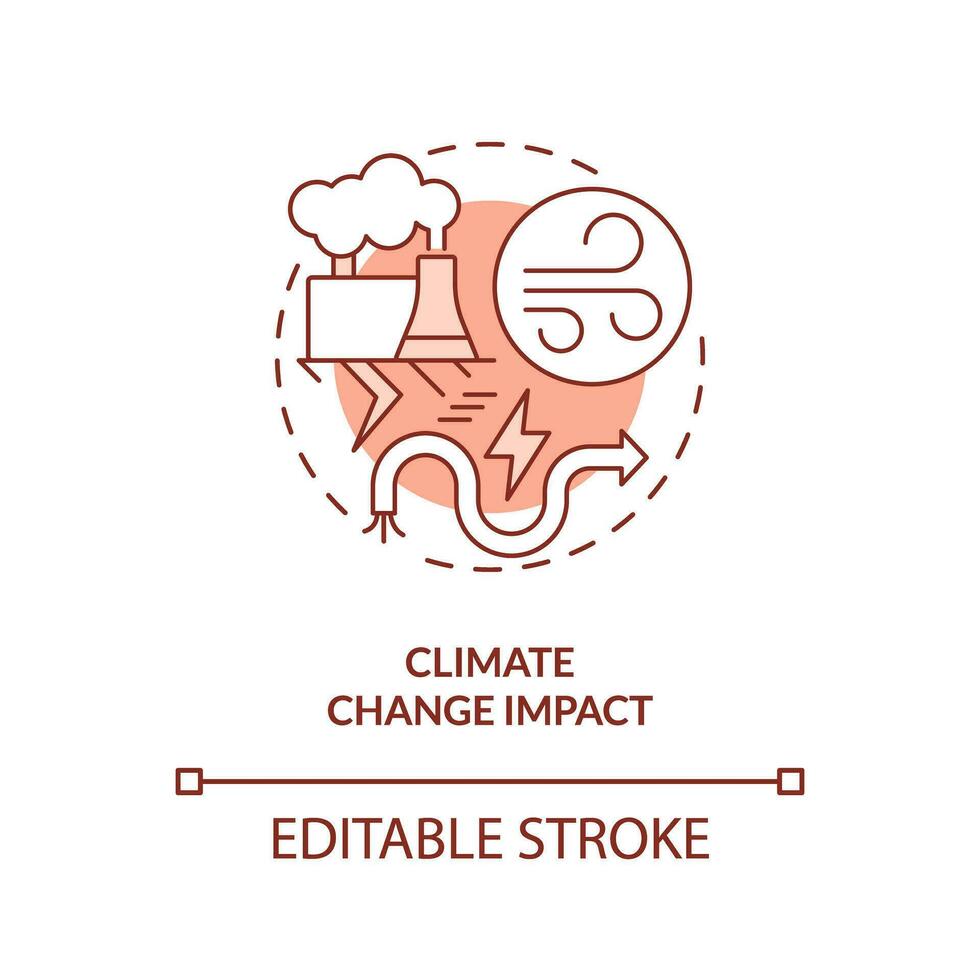 editable clima cambio impacto lineal concepto, aislado vector, rojo Delgado línea icono representando carbón frontera ajustamiento. vector