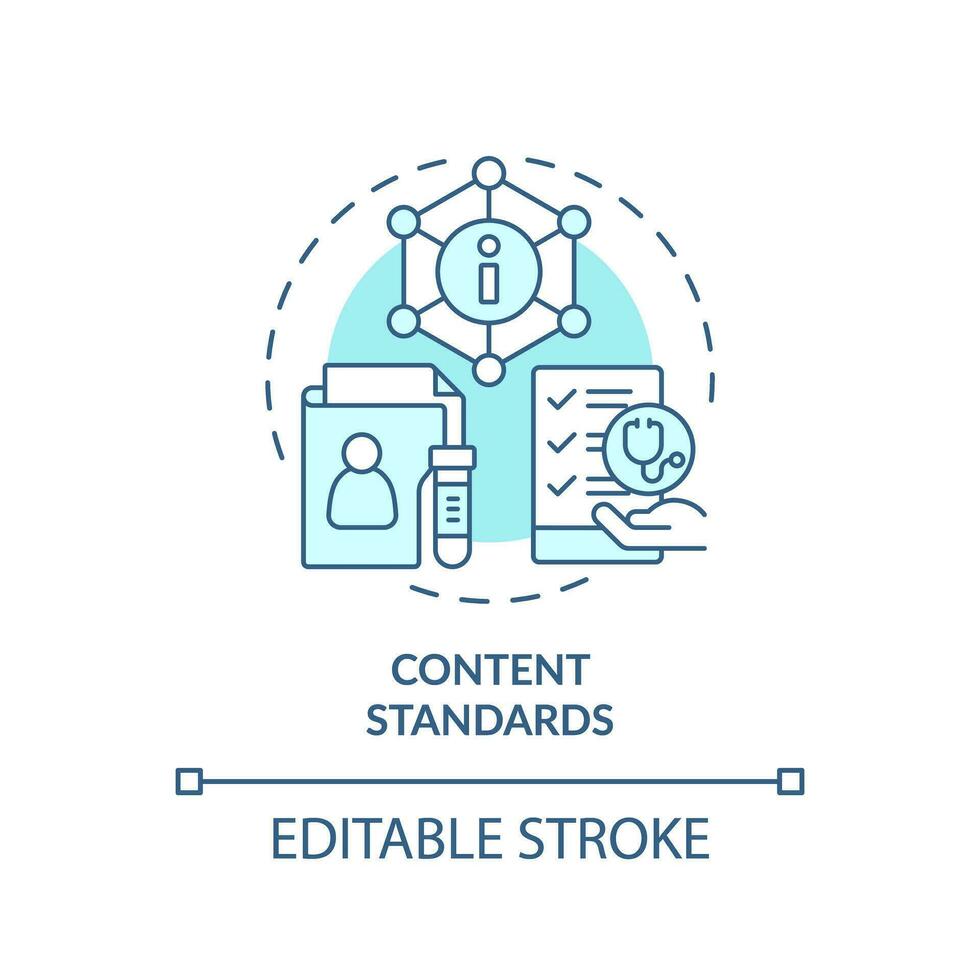 2D editable blue icon content standards concept, isolated monochromatic vector, health interoperability resources thin line illustration. vector