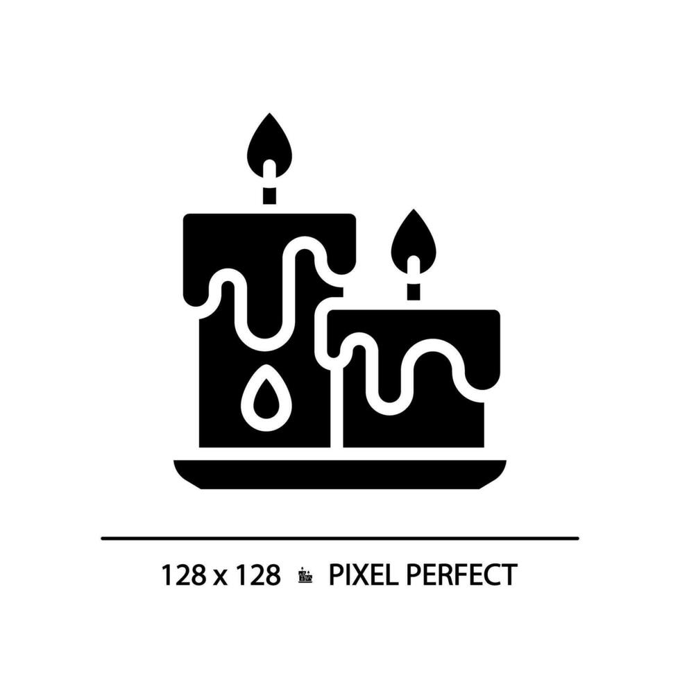 2D pixel perfect silhouette glyph style candles icon, isolated vector, meditation illustration, solid pictogram. vector