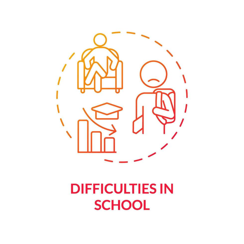 2D gradient difficulties in school red thin line icon concept, isolated vector, illustration representing behavioral therapy. vector