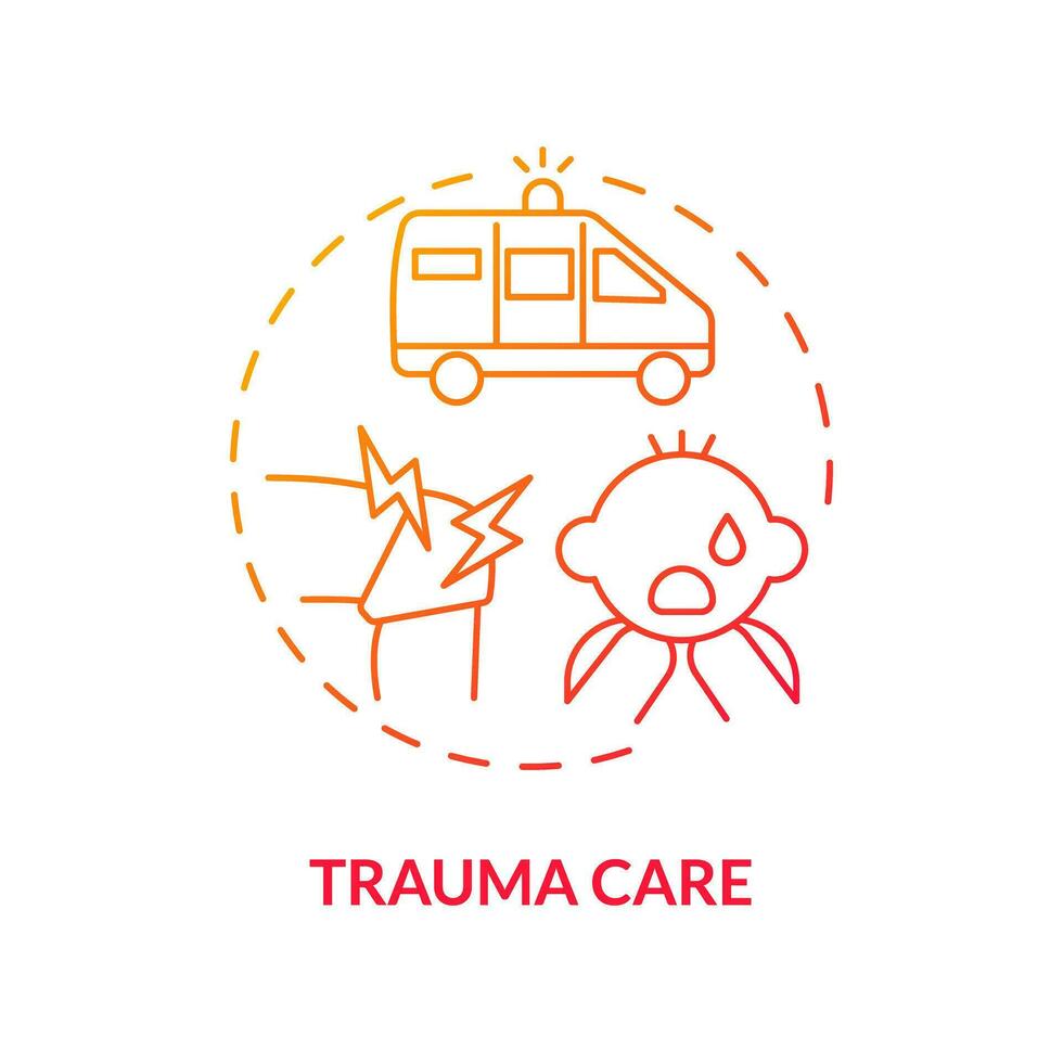 Trauma care red gradient concept icon. Urgent help. Traumatic event. Injured kid. Healthcare provider. Emergency medicine abstract idea thin line illustration. Isolated outline drawing vector
