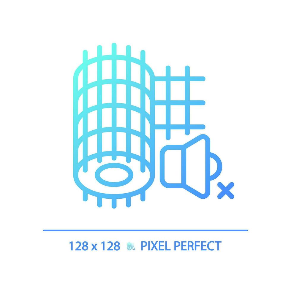 2D pixel perfect gradient soundproof mesh gradient icon, isolated vector, soundproofing blue thin line illustration. vector
