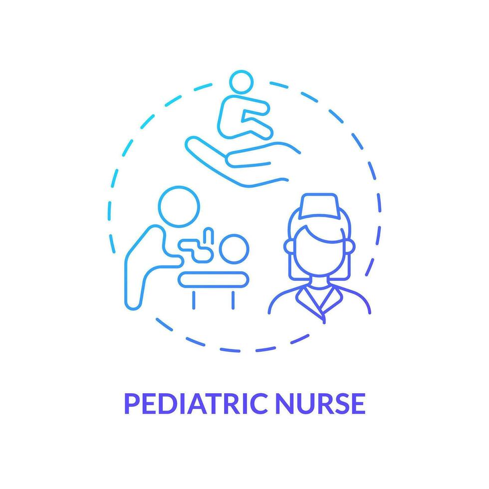 Pediatric nurse blue gradient concept icon. Nursing care. Young patient. Medical team. Hospital staff. Healthcare worker abstract idea thin line illustration. Isolated outline drawing vector