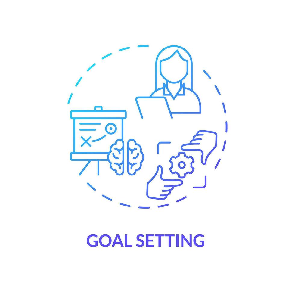 2D gradient goal setting blue thin line icon concept, isolated vector, illustration representing behavioral therapy. vector