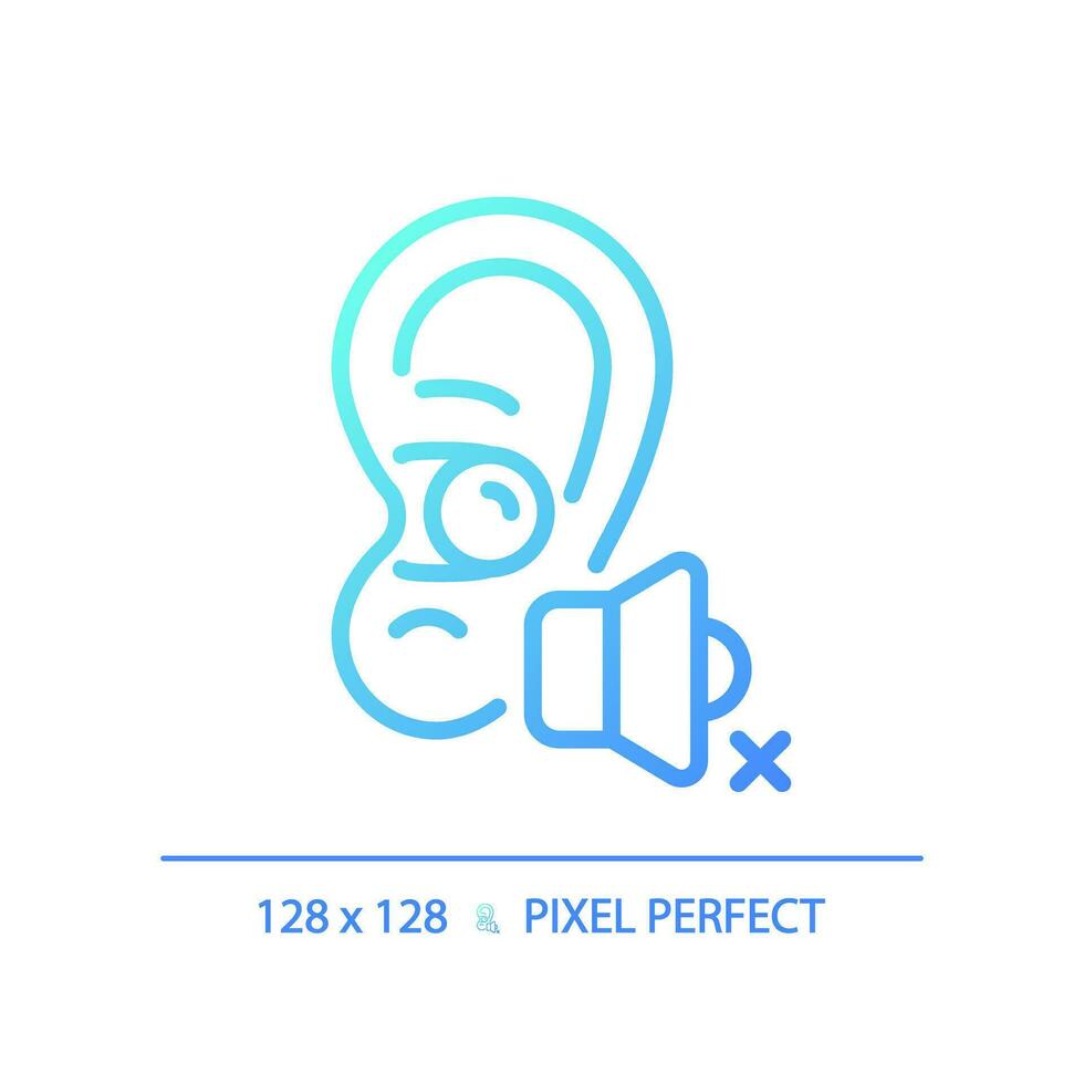 2D pixel perfect gradient earplug gradient icon, isolated vector, soundproofing blue thin line illustration. vector