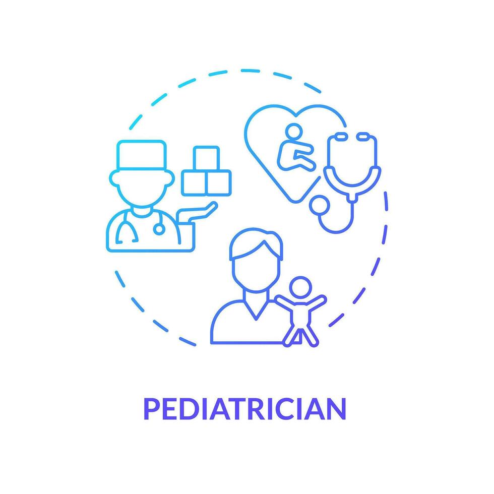 pediatra azul degradado concepto icono. primario cuidado médico. niño doctor. niños salud. médico especialista. pediátrico clínica resumen idea Delgado línea ilustración. aislado contorno dibujo vector