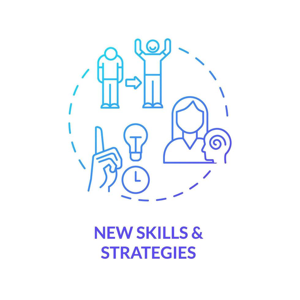2D gradient new skills and strategies blue thin line icon concept, isolated vector, illustration representing behavioral therapy. vector