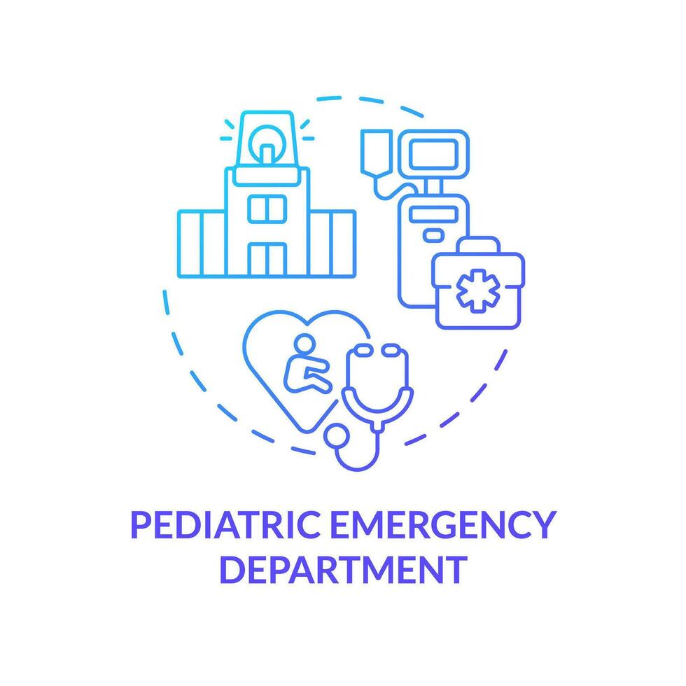 pediátrico emergencia Departamento azul degradado concepto icono. crítico cuidado. médico equipo. trauma centro. niños hospital resumen idea Delgado línea ilustración. aislado contorno dibujo vector