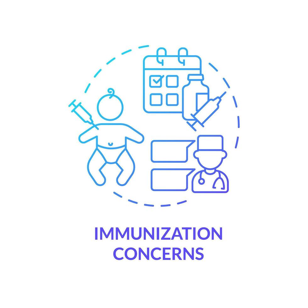 Immunization concerns blue gradient concept icon. Kids vaccination. Disease prevention. Infant care. Medical procedure. Vaccine safety abstract idea thin line illustration. Isolated outline drawing vector