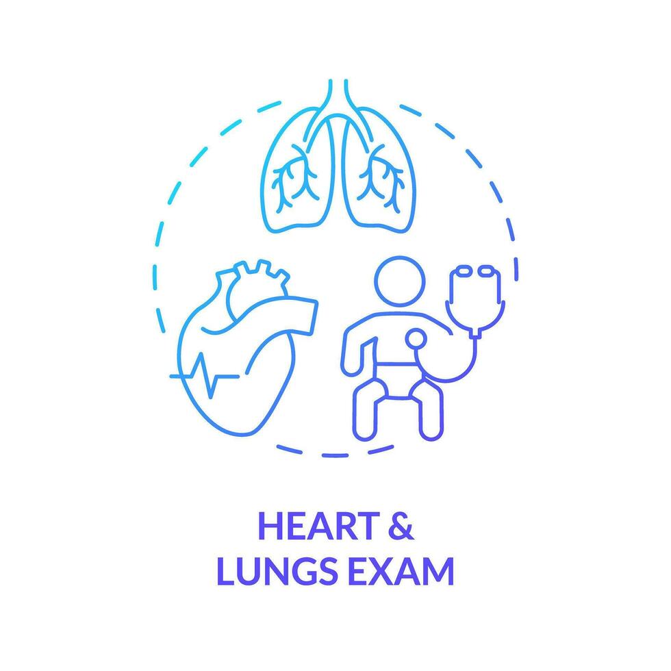 corazón y pulmón examen azul degradado concepto icono. cardíaco ritmo. legumbres tasa. respiración sistema. bebé salud. recién nacido cuidado de la salud resumen idea Delgado línea ilustración. aislado contorno dibujo vector