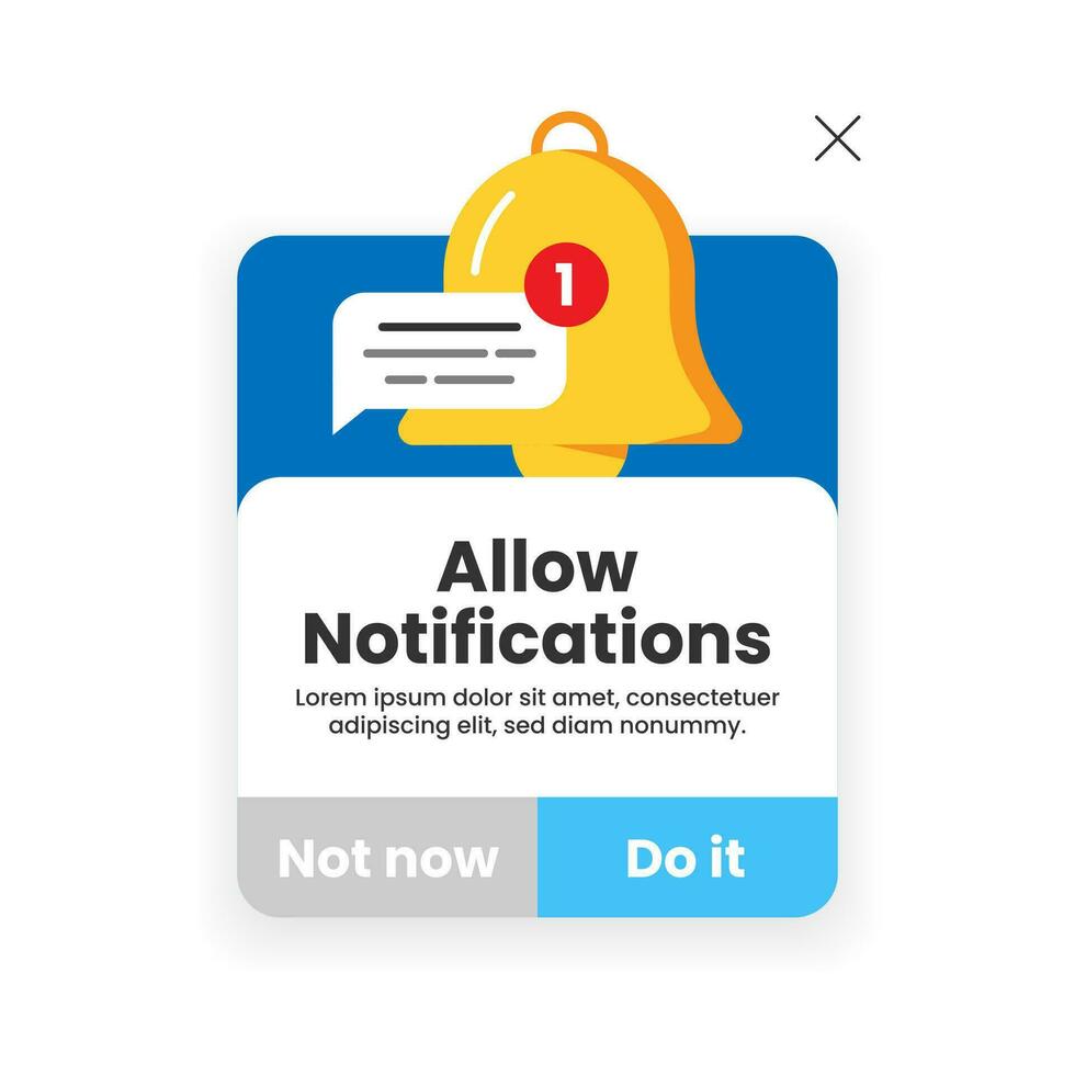 permitir notificaciones popular arriba mensaje concepto ilustración plano diseño vector. moderno gráfico elemento para aterrizaje página ui, infografía, icono vector