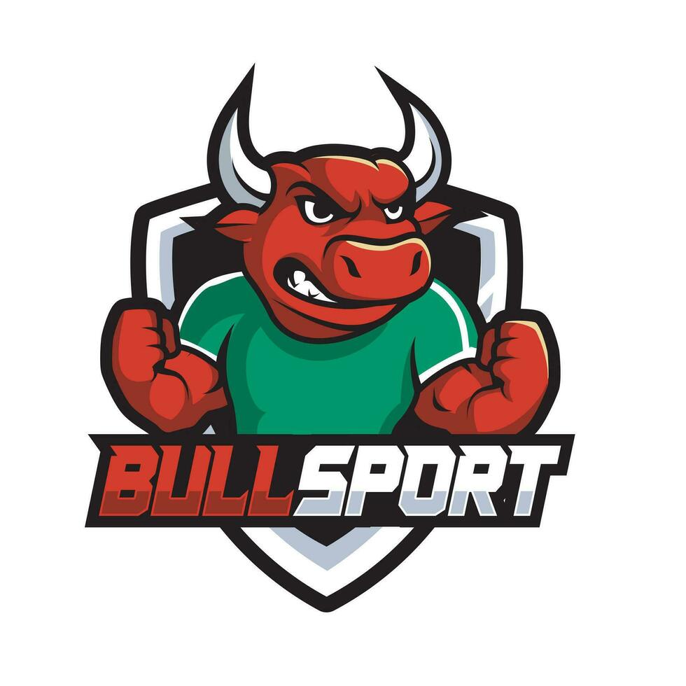 bull mascot logo character with shield for sport and gaming logo concept vector