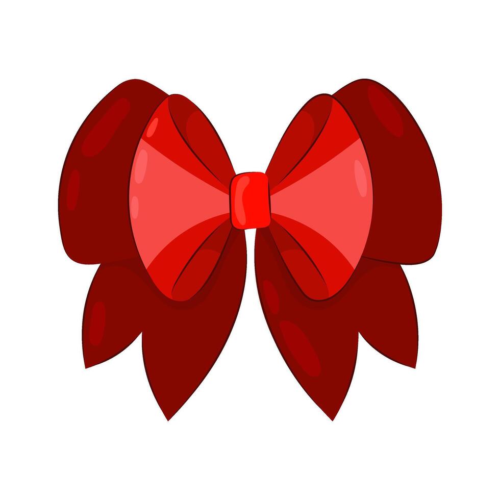 Red bow in flat style on a white background. Festive, packaging decor. Christmas, birthday, March 8, mother's day. vector