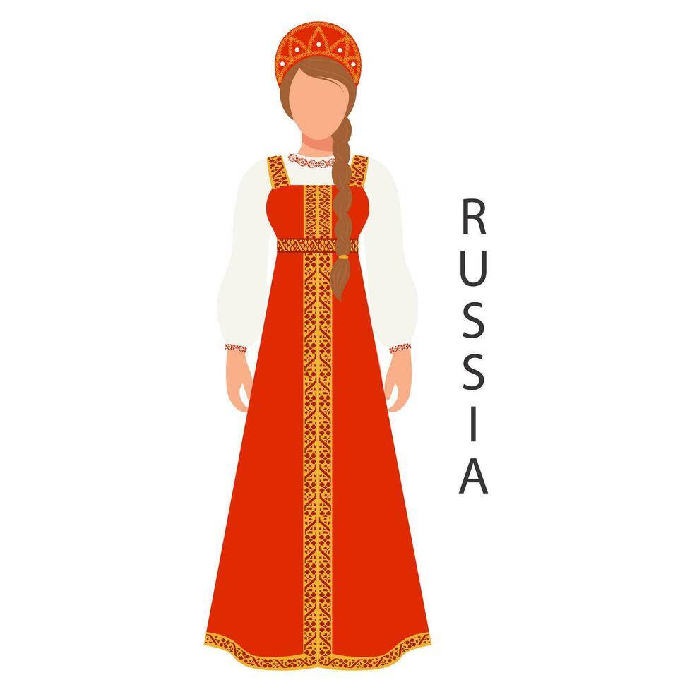 mujer en ruso nacional tradicional traje. cultura y tradiciones de Rusia. ilustración, vector