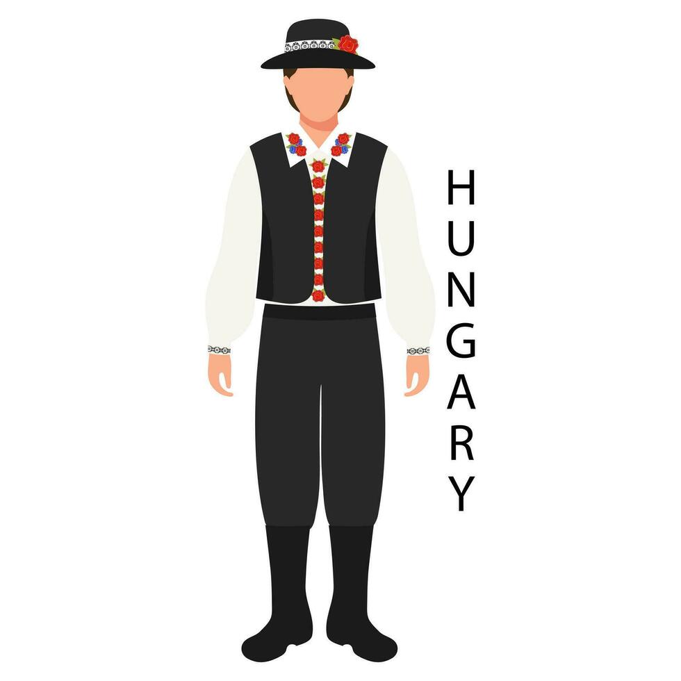 A man in a Hungarian folk costume and headdress. Culture and traditions of Hungary. Illustration, vector