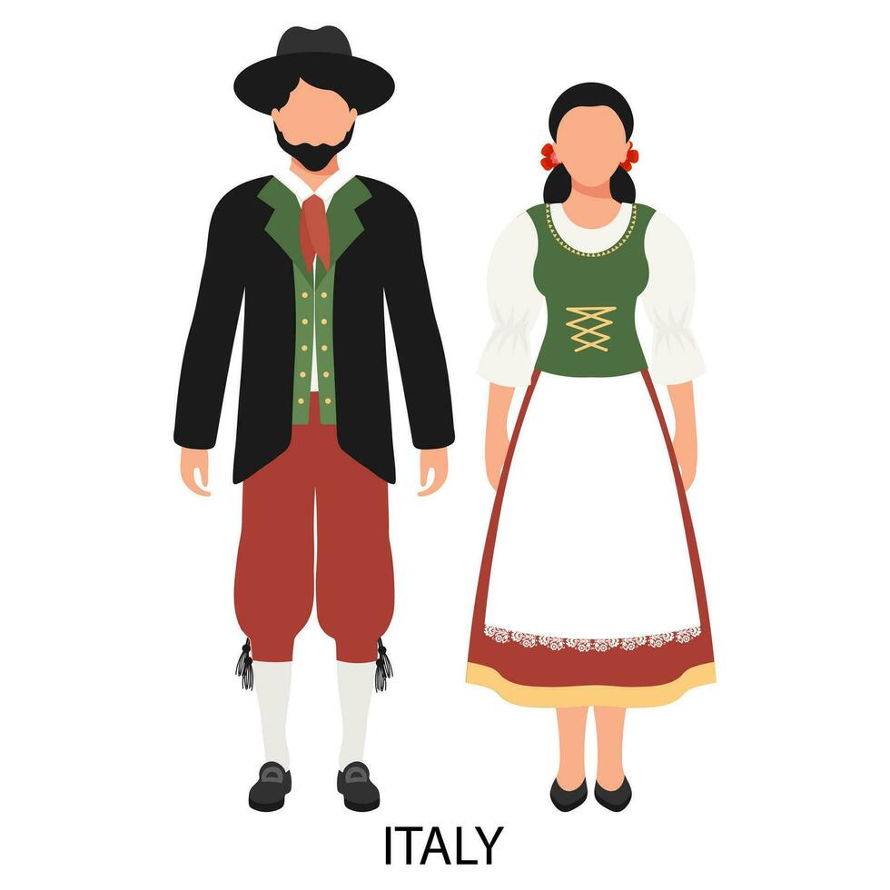 A man and a woman in Italian folk costumes. Culture and traditions of Italy. Illustration, vector