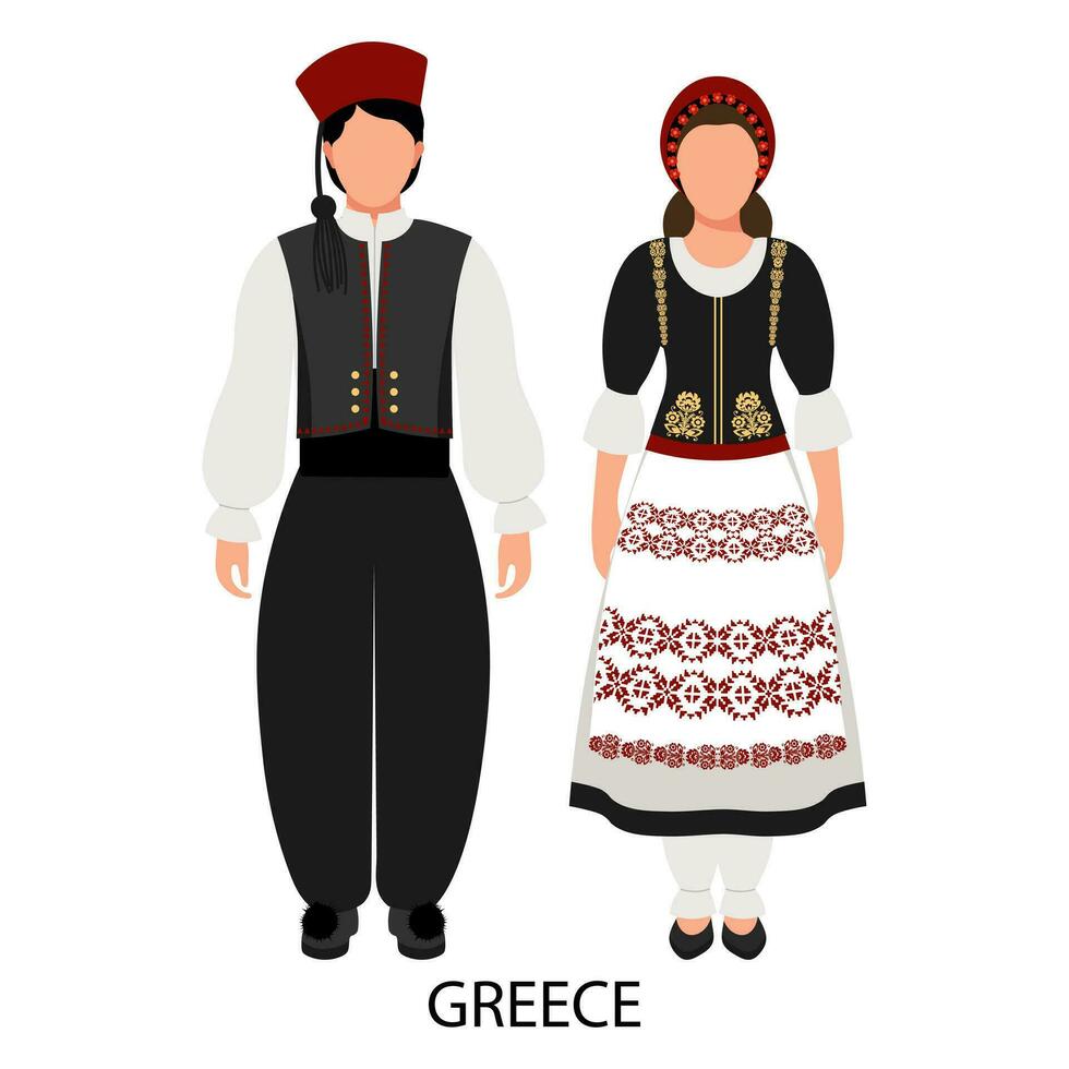 un hombre y un mujer en griego gente disfraces cultura y tradiciones de Grecia. ilustración, vector