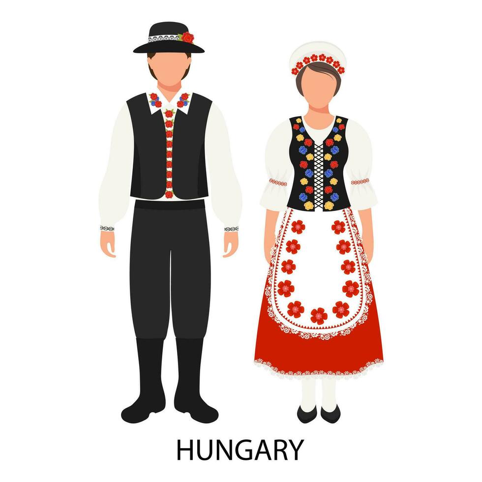 A man and a woman in Hungarian folk costumes. Culture and traditions of Hungary. Illustration, vector