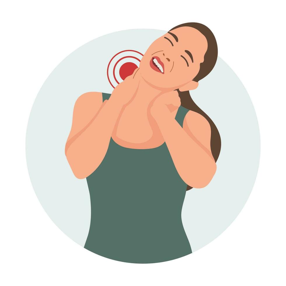 Woman with pain in the cervical and lumbar vertebrae. Back pain, muscle pain, osteoarthritis, rheumatoid arthritis. Medicine. Illustration, vector