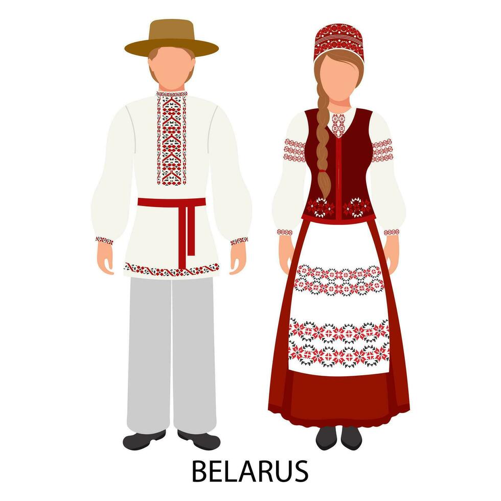 A man and a woman in Belarusian folk costumes. Culture and traditions of Belarus. Illustration, vector