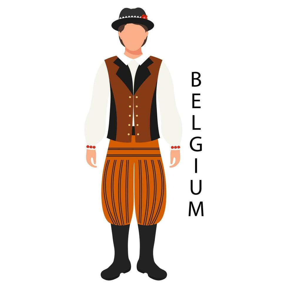 un hombre en un Belga gente disfraz y tocado. cultura y tradiciones de Bélgica. ilustración, vector