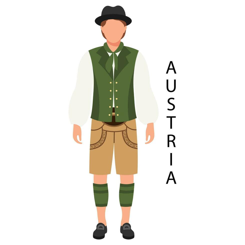 un hombre en un austriaco gente disfraz y tocado. cultura y tradiciones de Austria. ilustración, vector