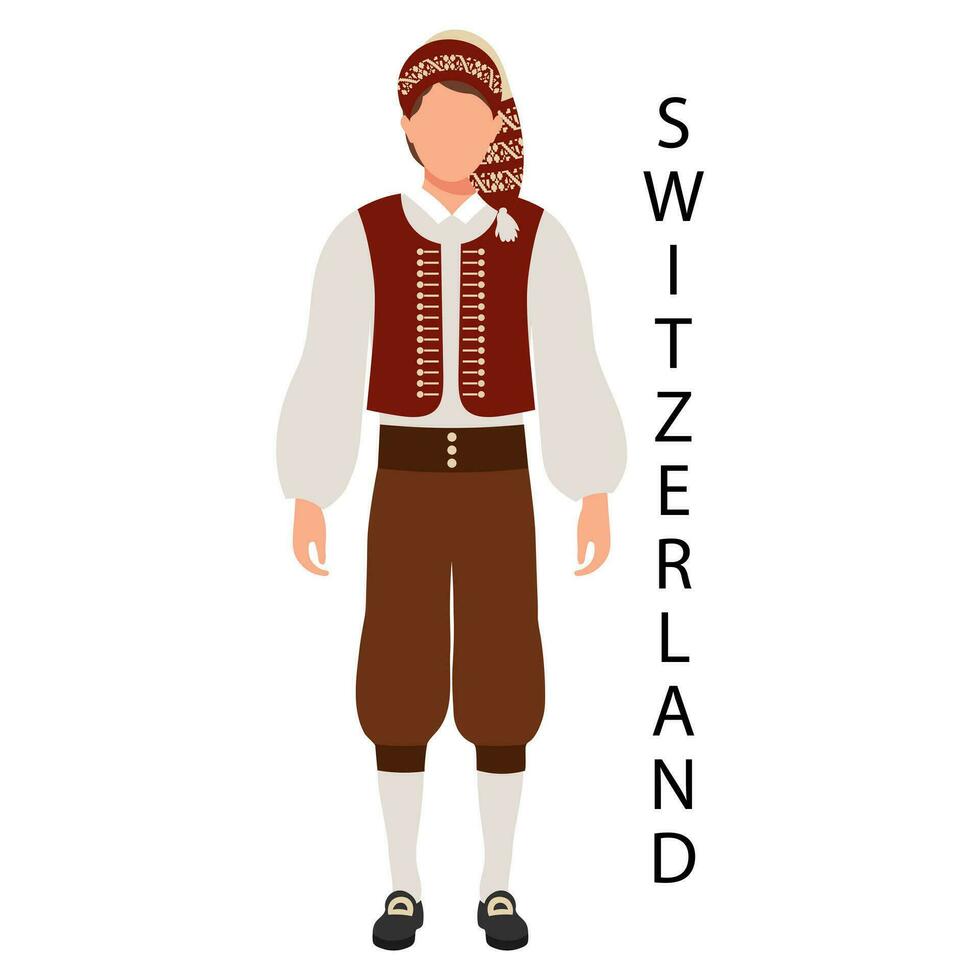 A man in a Swiss folk costume and headdress. Culture and traditions of Switzerland. Illustration, vector