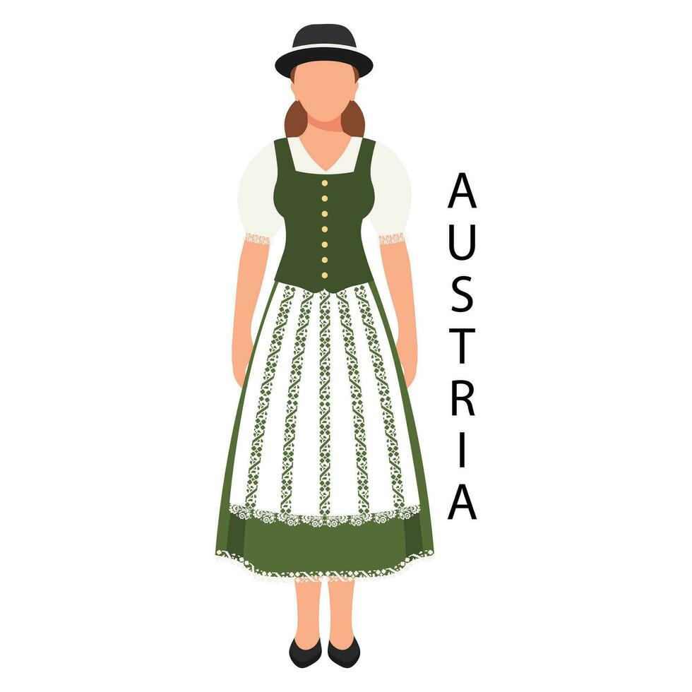 Woman in Austrian folk costume and headdress. Culture and traditions of Austria. Illustration, vector