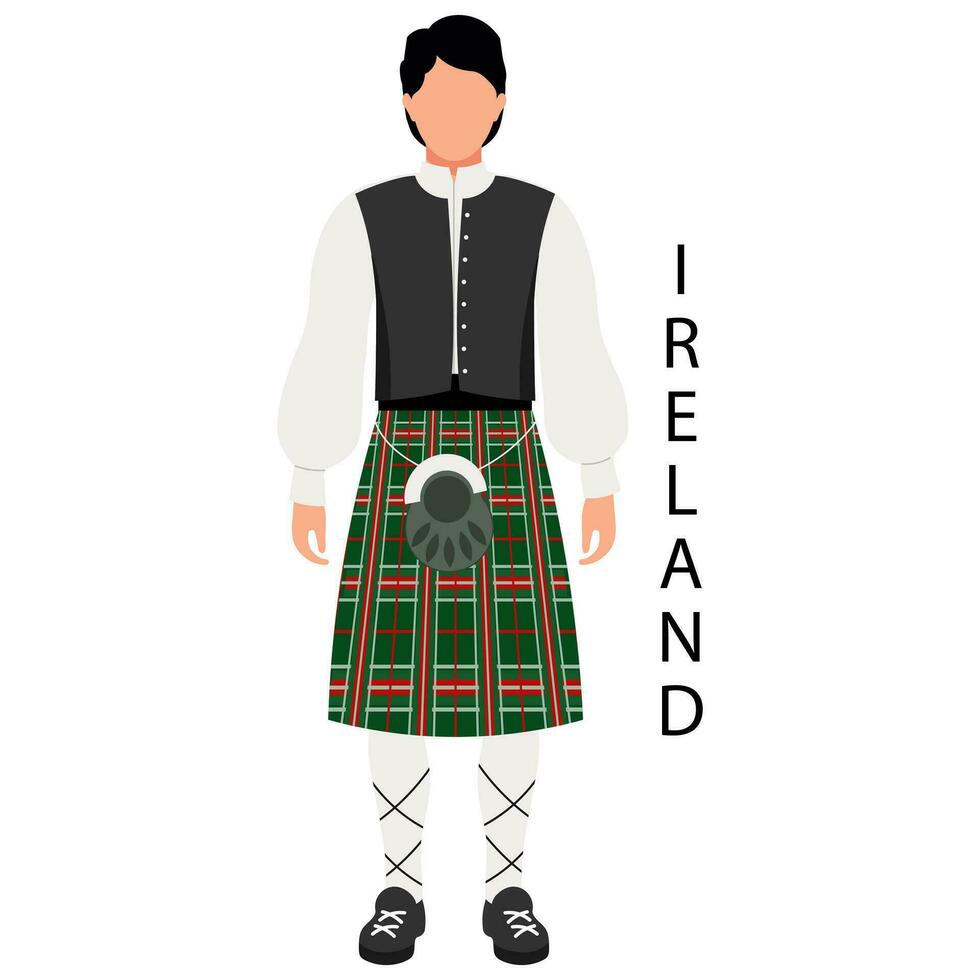 A man in an Irish folk tartan suit. Culture and traditions of Ireland. Illustration, vector