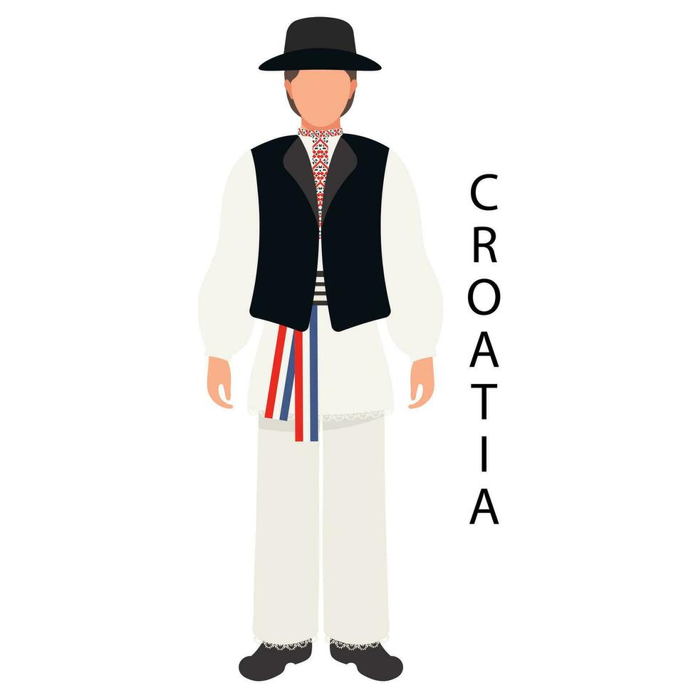 A man in a Croatian folk costume and headdress. Culture and traditions of Croatia. Illustration, vector