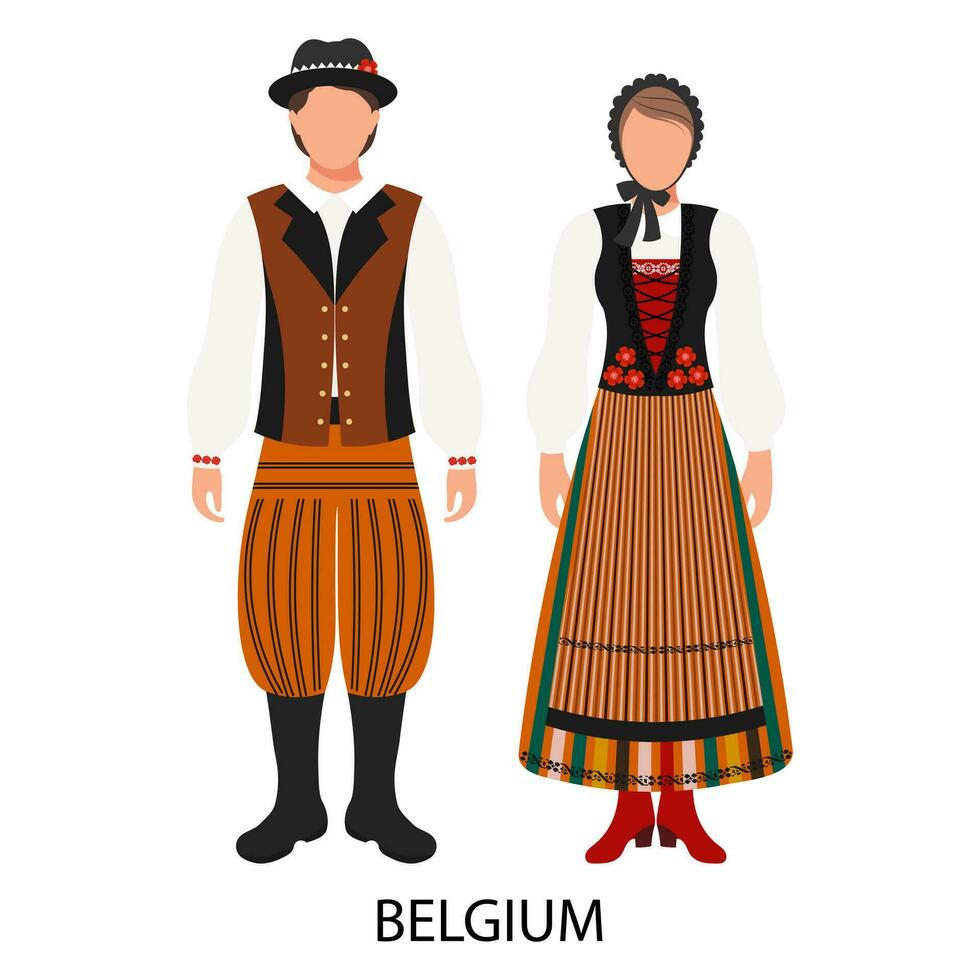 Pareja hombre y mujer en Belga gente disfraces cultura y tradiciones de Bélgica. ilustración, vector