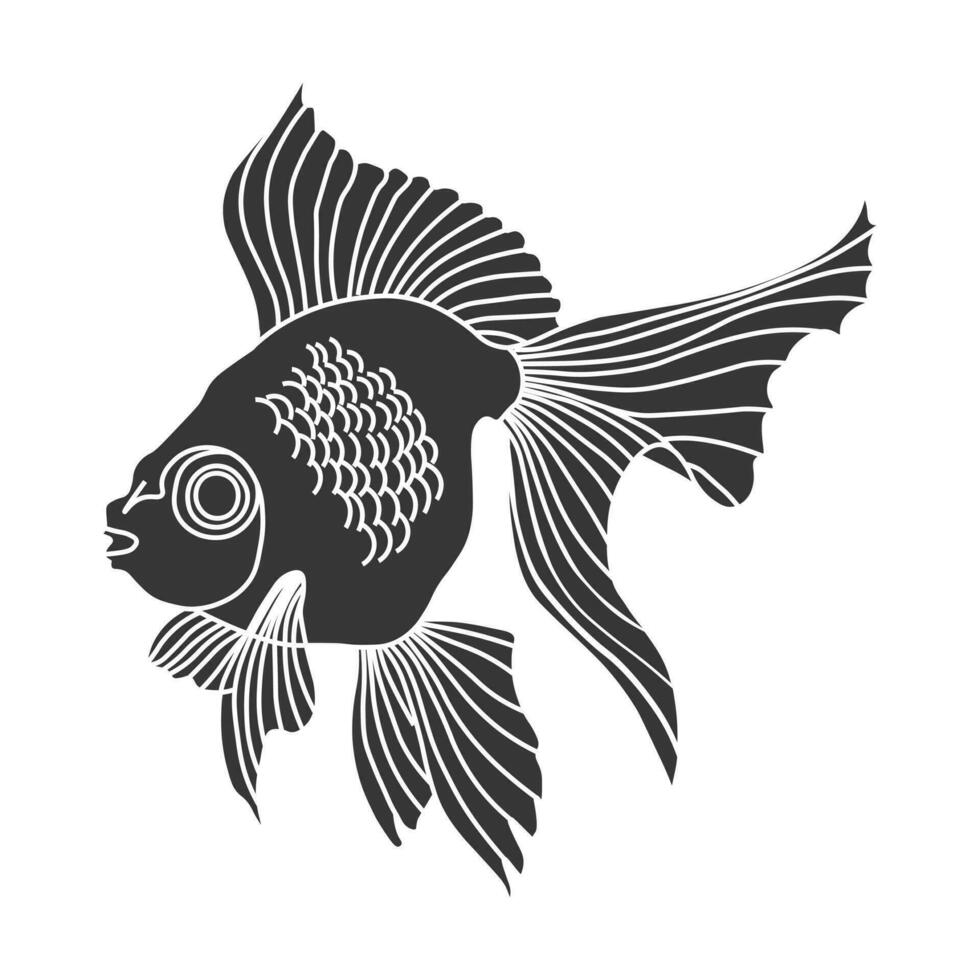 Silhouette of a cute elegant fish. Sketch, icon, logo, tattoo, vector
