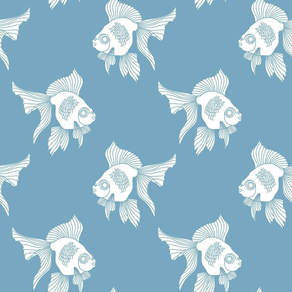 Seamless pattern, cute elegant fish on blue water background. Print, background, vector