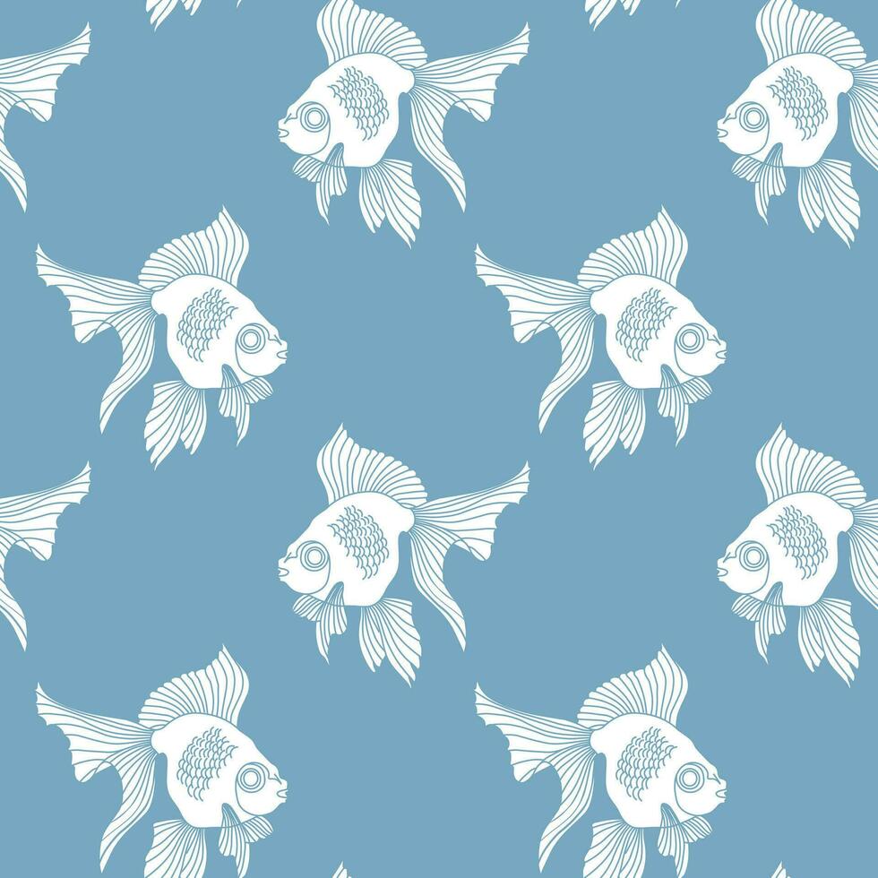 Seamless pattern, cute elegant fish on blue water background. Print, background, vector