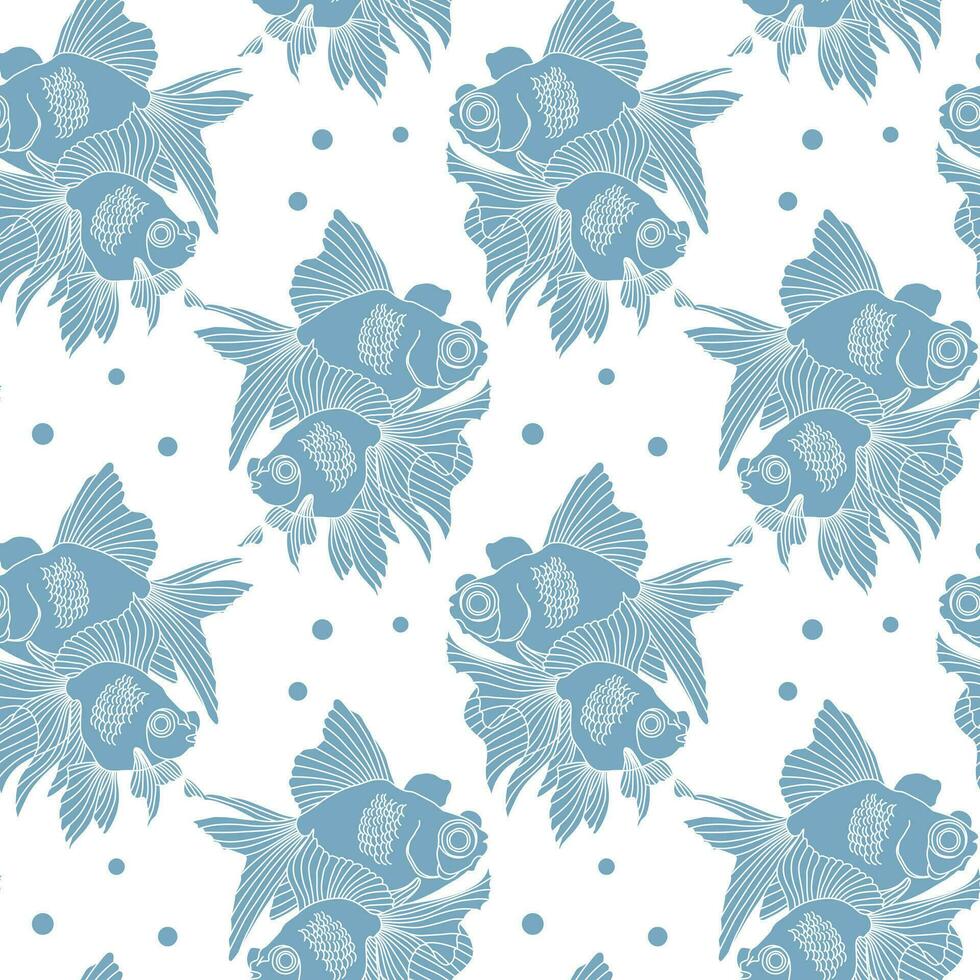 Seamless pattern, cute elegant fish on blue water background. Print, background, vector